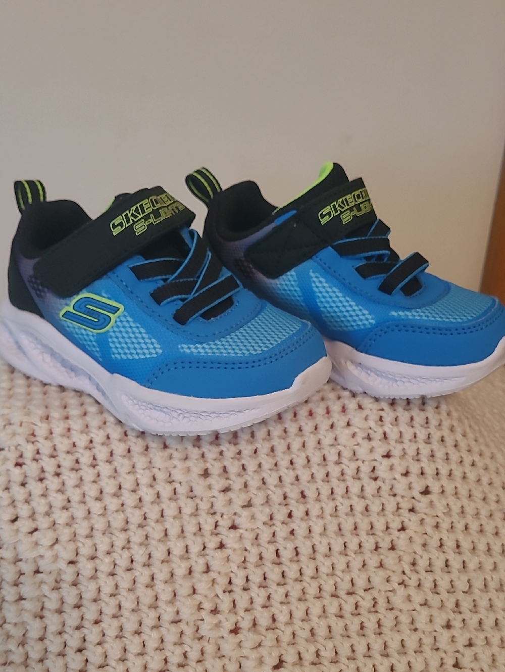 Skechers Bright Blue Kids Sneakers with Neon Lime Accents